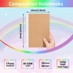 EOOUT 5 Pack A5 Composition Notebook, Kraft Lined Journal Bulk with Pink Spine, 5 Colors, 60 Pages for Women Girls Kids, School Office Supplies