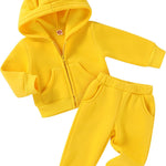Happy Town Baby Clothes for Girls Boys Clothes Solid Color Zipper Hoodie and Pants Set Infant Fall Winter Outfits