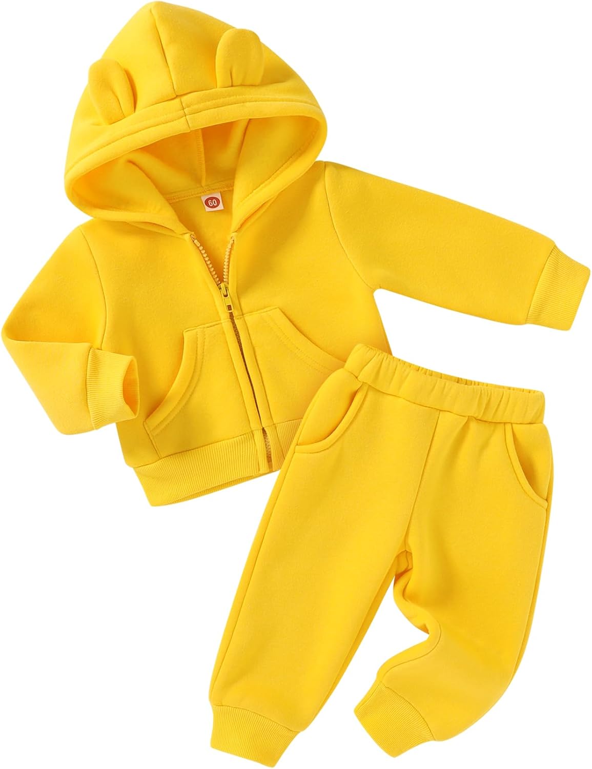 Happy Town Baby Clothes for Girls Boys Clothes Solid Color Zipper Hoodie and Pants Set Infant Fall Winter Outfits