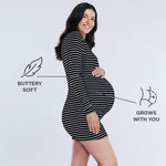 Motherhood Maternity Women's Long Sleeve Rib Knit Mini Pregnancy Bodycon Dress, Brandy Brown, Small