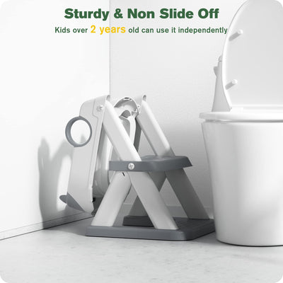 Rabb 1st Potty Training Seat, Toddler Toilet Seat for Kids Boys Girls, 2 in1 Potty Training Toilet with Step Stool, 6 Adjustable Height, Splash Guard, Stable Triangular Anti-Slip Design(Grey)