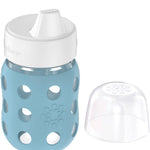 Lifefactory 8-Ounce Wide Neck Glass Baby Bottle with Protective Silicone Sleeve and Hard Sippy Spout, Denim (LG2221WDE4)
