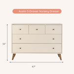 dadada Austin 5-Drawer Dresser for Nursery and Bedroom - Modern Design, Large Storage, Baby-Safe Finish, Soft Close Drawers, Anti-Tip Safety, Solid Wood Feet, Durable Construction (Almond Milk+Walnut)