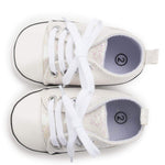 KKIIDDSS Unisex Baby Girls Boys Canvas High-top Shoes, Newborn Infant Anti-Slip Soft Sole Frist Walking Sneakers (B02/Sequin Beige,12-18 Months)