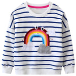 Funnymore Toddler Girl's Sweatshirt Long Sleeve Shirt Clothes Spring Fall Winter Crewneck Pullover Sweater Outfits Top Clothing Navy/White Stripe Rainbow 5t