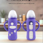 ZCH 4-Pack Silicone Sleeves with Handles for Lansinoh Glass Bottles, BPA-Free Drop-Resistant Baby Bottle Sleeves with Handles, Compatible with Lansinoh Anti-Colic Glass Baby Bottles (8 oz)