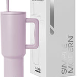 Simple Modern 40 oz Trek Tumbler with Handle and Straw Lid | Cup Holder Friendly Insulated Stainless Steel Travel Mug | Almond Birch