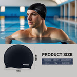 Dizokizo 2pcs High Elasticity Silicone Swim Cap for Women and Men, Comfortable Non-Slip Swimming Caps for Long and Short Hair, Durable Waterproof Swim Hats for Adults (Grey & Black)