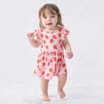 pureborn Baby GIrls Viscose from Bamboo Bodysuit Dress Ruffle Sleeve Romper Twirl Skirt Playwear Dresses Strawberry 9-12M