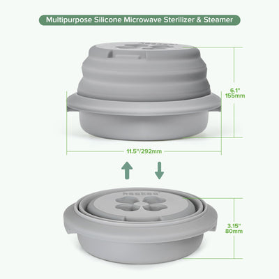Haakaa Multipurpose Silicone Microwave Bottle Sterilizer & Steamer – Reusable Collapsible Silicone Microwave Sterilizer for Baby Bottles, Breast Pump Parts & Pacifiers and Accessories