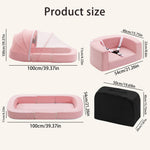 DAOLUAN Baby Travel Bassinet Bed & Chair, Fold Out Sofa Couch Lounger with 2-1 Mosquito & Canopy, Foldable Portable Travel Cot with Foam Raised Safety Bumpers for Infant Toddlers (Pink)