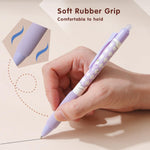 Edu Fun Erasable Pens Black Ink Gel Pen with Eraser Clear, Cute Pen for Girls and Boys,0.5mm Fine Point, Smooth Writing for Note Taking Marking Planner Crossword Puzzles (Purple)