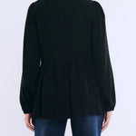 Motherhood Maternity Women’s Long Sleeve Empire Waist Keyhole Woven Pregnancy Blouse, Black, X-Large