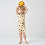 pureborn Toddler Viscose From Bamboo Pajamas Set Pjs - Little Girl Boy Short Sleeve Snug Fit Soft Sleepwear 2pcs Khaki Puppies 2T