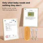 Baby utensils with test reports and certification on a beige background