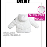 DKNY Infant Toddler Baby Girls' Winter Jacket - Fleece Lined Quilted Bubble Puffer Parka Coat for Girls (Sizes:12M-4T), Size 12 Months, White