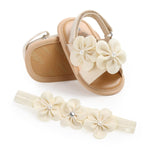 Infant Baby Girl Sandals Summer Floral Princess Mary Jane Wedding Dress Shoes with Floral Headband for Infant, Newborn, Toddlers
