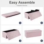 DUMOS 43in Foldable Storage Ottoman Bench, Storage Chest, Large End of Bed Foot Rest Stool with Padded Seat, Bedroom Bench for Living Room, Support 660lbs, Pink