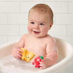 Itzy Ritzy Bath Squirter Toys – Set of 3 Textured, Pasta-Shaped Bath Toys & 1 Sprinkle Strainer – Itzy Splash Pals Promote Sensory Play, Cause & Effect, & Motor Skill Development – 6 Mos & Up (Pasta)
