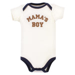 Hudson Baby Unisex Baby Cotton Bodysuits, Brown Navy Mamas Boy 3-Pack, 12-18 Months