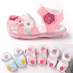 POLG Infant Baby Girls Summer Flower Sandals Newborn Princess First Walkers Shoes Flat Outdoor LED Luminous Shoes (White, 9-12Months)