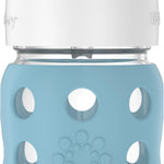 Lifefactory 8-Ounce Wide Neck Glass Baby Bottle with Protective Silicone Sleeve and Pivot Straw Cap, Denim (LG2241WDE4)