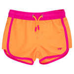 RuffleButts Girls UPF50+ Cover-Up Board Shorts - Neon Orange, 2T