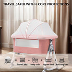 Nawahev Baby Bassinet,3 in 1 Baby Bassinets Bedside Sleeper with Wheels and Mosquito Net,Bedside Bassinet for Baby with Comfy Mattress, Mattress&Breathable Mesh,Storage Basket