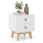 Giantex Night Stand with 2 Drawers, Mid Century Modern Bedside Table with Cute Round Knobs, Wooden Side End Table with Solid Rubber Wood Legs, Small Nightstand for Kids Bedroom Dorms, White