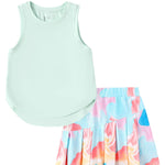 PATPAT Girls 2 Piece Tennis Skirt Set Size 7-8 Green Tank Tops and Tie Dye Skort Athletic Sets Sleeveless Shirts + High Waisted Pleated Skirt 2 Piece Outfits Girl Clothes Tennis Outfit Activewear