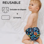 ALVABABY Baby Cloth Diaper 6 Pack with 12 Inserts One Size Cloth Diaper Covers Adjustable Washable Reusable for Baby Girls and Boys