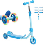 Kick Scooter for Kids Ages 3-7, Three Wheel Toddler Scooter with Handlebar Steering(No Lean),Height Adjustable, Light Up Rear Wheels, Indoor Outdoor Toy for Girls Boys, Holiday Birthday Gift, Blue