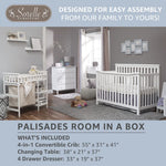 Sorelle Furniture Palisades 3-Piece Nursery Set with 4-in-1 Convertible Crib, 4-Drawer Dresser,and Changing Table with Hamper, Baby Furniture Made of Wood,Non-Toxic Finish, Nursery Furniture Set-Gray