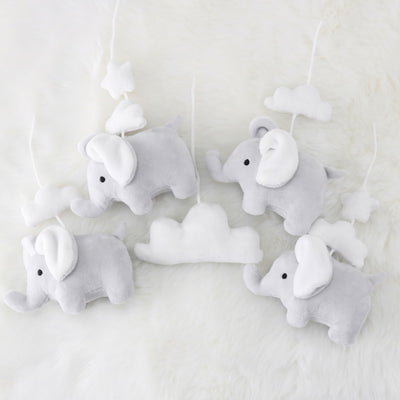 The Peanutshell Crib Mobile for Girls or Boys - Soft Grey Musical Baby Crib Mobile with 12 Lullabies, Cute Elephant Baby Grey Elephant Nursery Decor