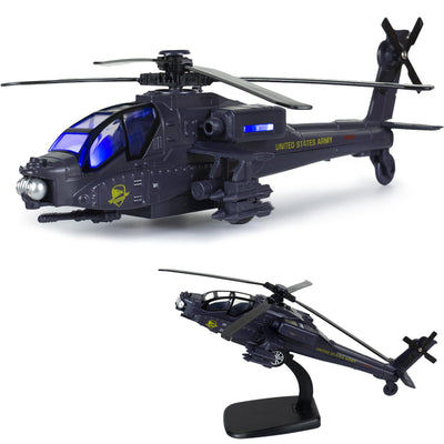 Tcvents Army Police Helicopter Toy for Boys Age 4-7, Diecast Military Toys Helicopter Model with Sounds & Lights, Pull Back Alloy Plane Birthday Gifts for Kids Toddlers 3-9 (Holder Included)
