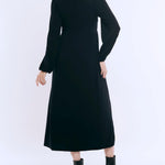 Motherhood Maternity Women’s Long Sleeve Empire Waist Maxi Pregnancy Dress, Black, Large