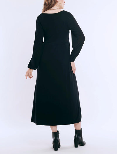 Motherhood Maternity Women’s Long Sleeve Empire Waist Maxi Pregnancy Dress, Black, Large
