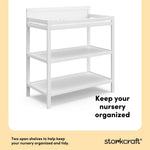 Storkcraft Alpine Changing Table (White) – GREENGUARD Gold Certified Nursery Changing Table, Includes Water-Resistant Changing Pad, 2 Shelves for Nursery Storage and Organizing