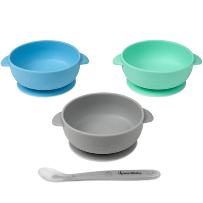 UpwardBaby Silicone Baby Bowls with Suction Set - Strong Suction Design for Toddlers 1-3, Easy-Grip Baby Spoon for Self-Feeding, BPA Free Feeding Bowls, 4-Piece Set