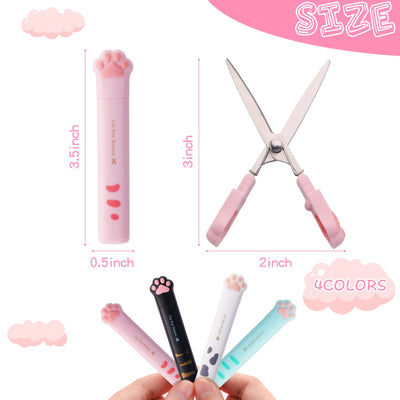 4 Cute Mini Cartoon Cat Paw Stainless Steel Craft Scissors, Folding Stationery Scissors with Safety Cover, Portable for Paper Cutting, Scrapbooking, Crafting