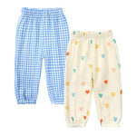 MYGBCPJS Baby Boys Girls 2 Pack Cotton Linen Long Bloomers Graphic Printed Trousers Ankle Length Kids Elastic Waist Pants