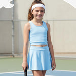 PATPAT Girls Skirt Sets Size 5-6 Years, Sky Blue Crop Tank Tops and Elastic Waisted Skorts 2 Piece Outfits, Girls Workout Outfits, Activewear Athletic Sets Summer Clothes