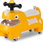GLACER Ride On Push Car for Toddlers, Ages 18+ Months, Dinosaur Themed Foot to Floor Sliding Car with Music Steering, Horn & Under Seat Storage, Kids Ride On Toys for Boys and Girls (Yellow)