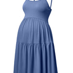 GINKANA Maternity Spaghetti Strap Dresses Solid Pregnant Woman Sleeveless Cami Dress Knee Length Summer Daily Wearing Maternity Dresses,Purple Gray,L