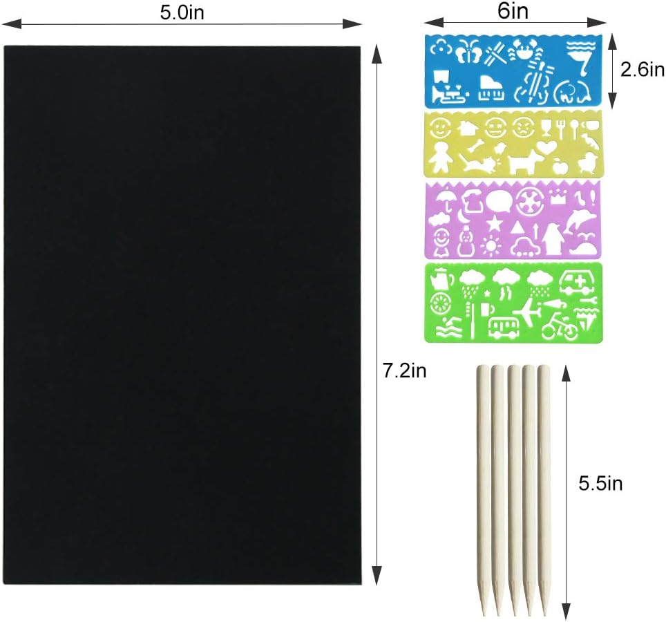 pigipigi Scratch Paper Art for Kids - 60 Pcs Magic Rainbow Scratch Paper Off Set Scratch Crafts Arts Supplies Kits Pads Sheets Boards for Party Games Halloween Christmas Birthday Gift