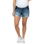 Motherhood Maternity Women's Under The Belly Cutoff Denim Pregnancy Shorts, Beth Medium Wash, Large