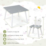 Costzon Kids Table and Chair Set, 3 Pieces Wooden Activity Table & 2 Rabbit Shaped Chairs with Solid Wood Legs, Space-Saving Design, Toddler Table and Chairs for Children Playroom Kindergarten (Gray)