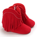 SOFMUO Suede Fringe Baby Cowboy Boots Side Zipper Non Slip Infant Booties