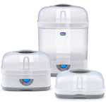 Three white baby bottle warmers with visible brand logo on a white background