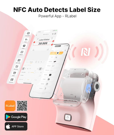 Rongta Mini Sticker Printer, Bluetooth Thermal Label Printer, Portable Inkless Label Maker Suitable for Creative Kids DIY, Diaries, Study Notes, Pink